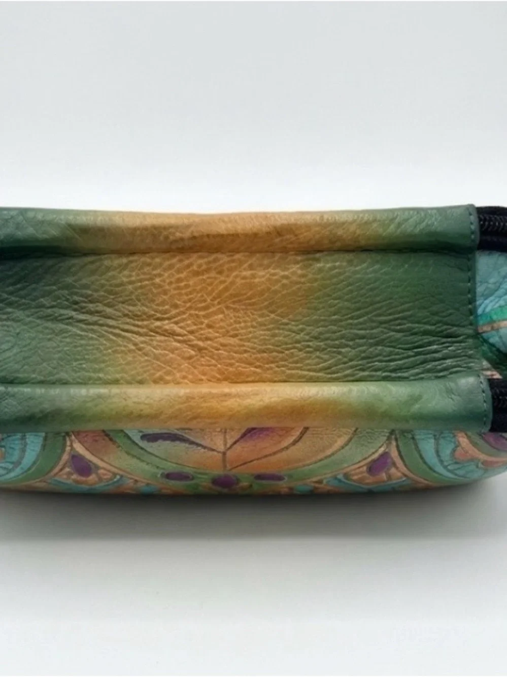 Hand-Painted Teal Crossbody Bag with Tropical Parrot Design